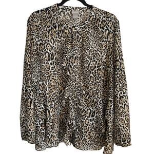 Chico’s Ruffle Front Blouse Tiered Peplum Hem Sz 3 (16/18) Animal Print Feminine